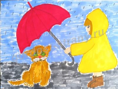 Котёнок под дождём 